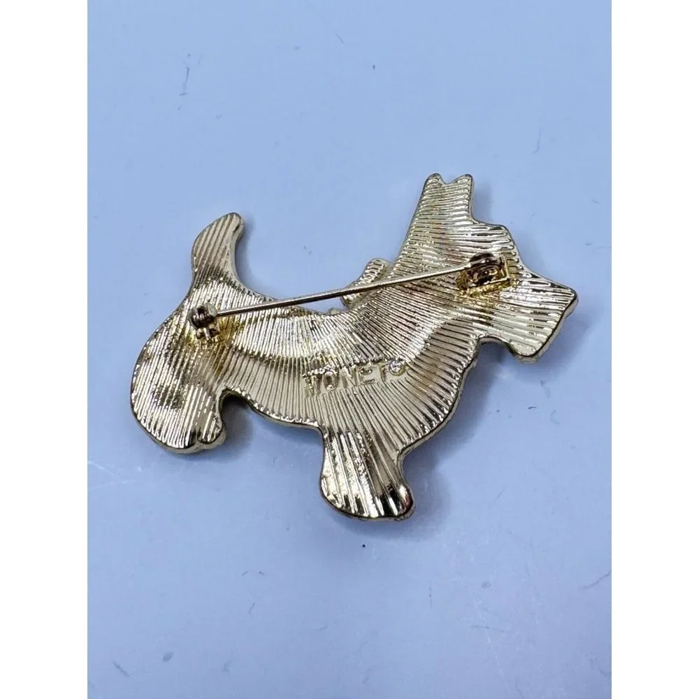 Signed Monet Scottish Terrier Scotty Dog Christmas Holiday Pin Brooch Jewelry 2" - Picture 4 of 5